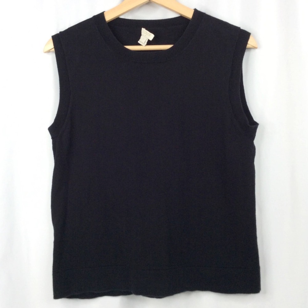 J Crew Classic 100% Cotton Sweater Vest Womens Size Large Black Sleeveless Shell